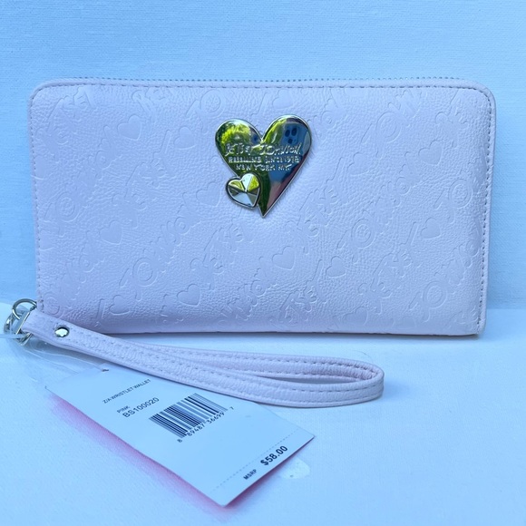 Betsey Johnson Pink Zip Around Wristlet Wallet Logo BS100020 - Picture 1 of 7
